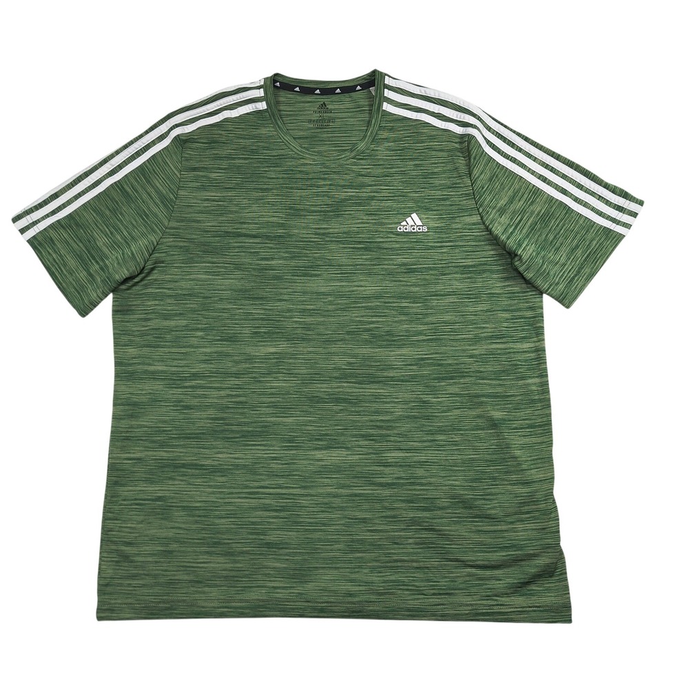 Vintage Adidas Mens XL Green Heathered Aeroready 3-Stripe Short Sleeve T-Shirt